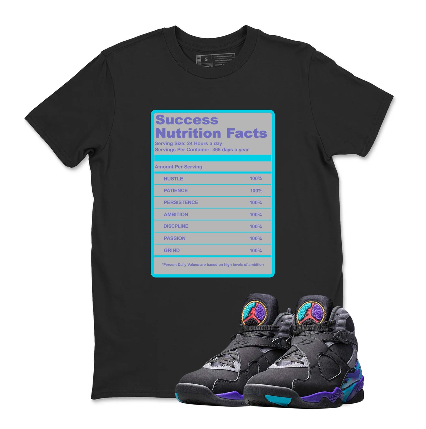 Success Nutrition Facts Shirt to Match Jordan 8 Aqua, Retro 8 Aqua Shirt, Aqua 8s Sneaker Tee
