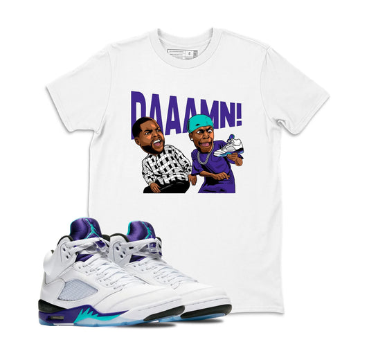 Shirt To Match AJ 5 Grape 2025 Sneaker Matching Tee Damn Meme Friday T-Shirt, Retro 5 grape Shirt, grape 5s Sneaker Tee
