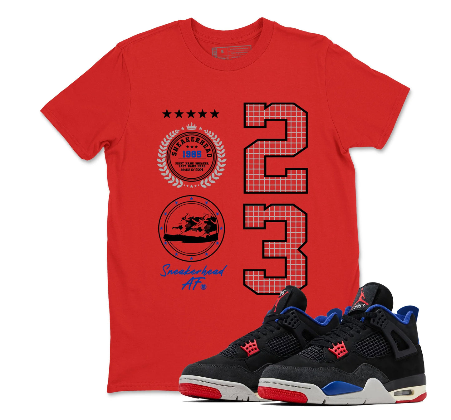4 Rare Air Sneaker Match Shirt, Black Fire Red Deep Royal Tech Grey, Rare Air Jordan 4 Tshirt Adult Youth