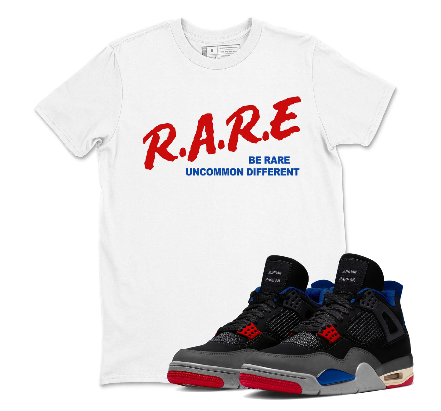 4 Rare Air Sneaker Match Shirt, Black Fire Red Deep Royal Tech Grey, Rare Air Jordan 4 Tshirt Adult Youth