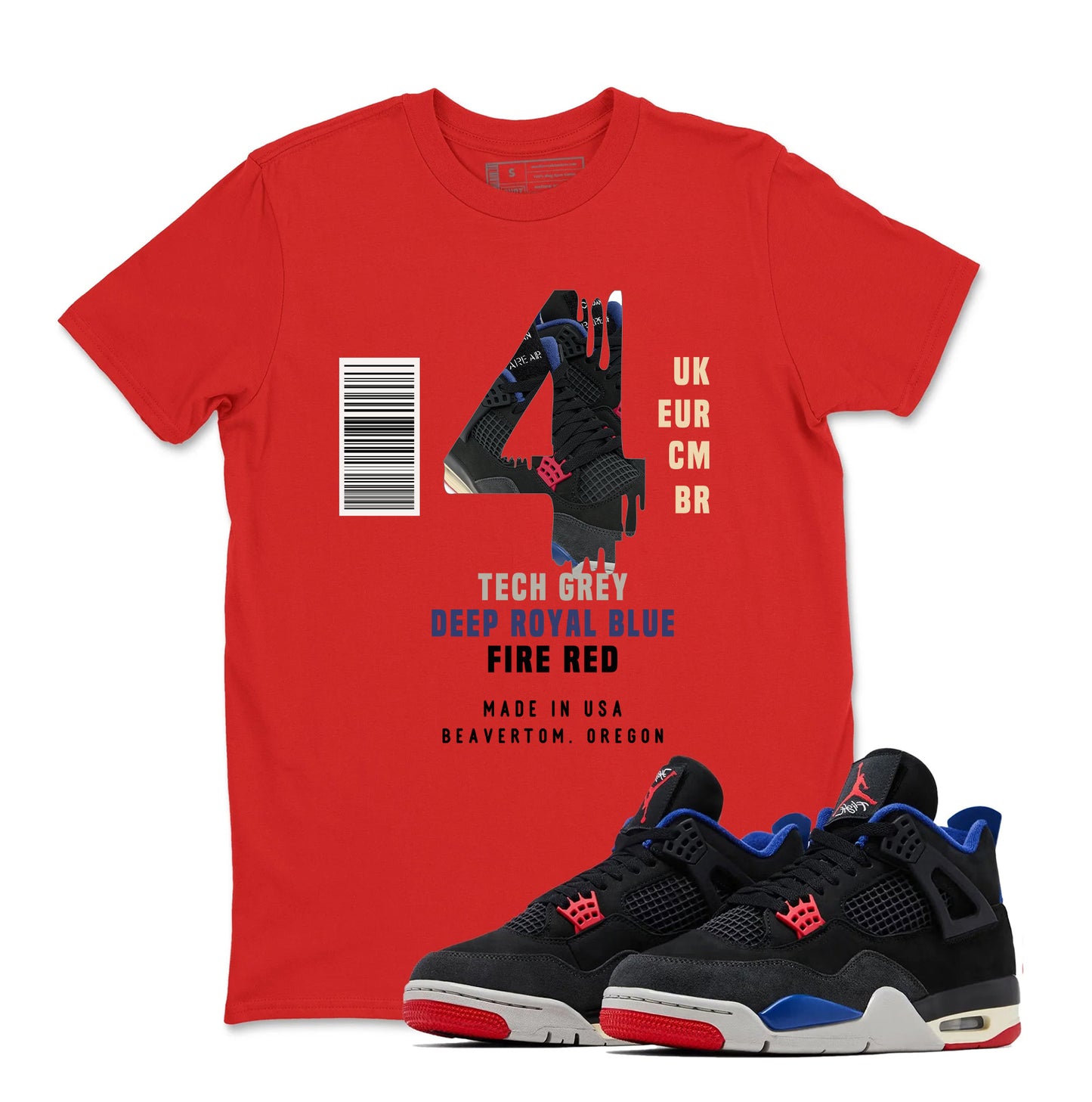 4 Rare Air Sneaker Match Shirt, Black Fire Red Deep Royal Tech Grey, Rare Air Jordan 4 Tshirt Adult Youth