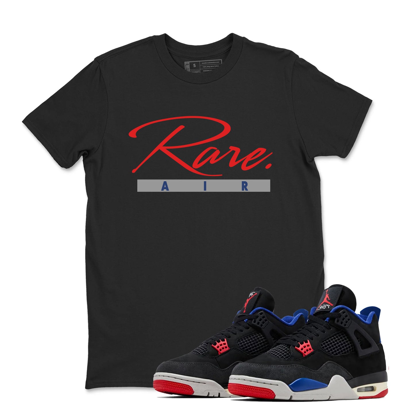 4 Rare Air Sneaker Match Shirt, Black Fire Red Deep Royal Tech Grey, Rare Air Jordan 4 Tshirt Adult Youth