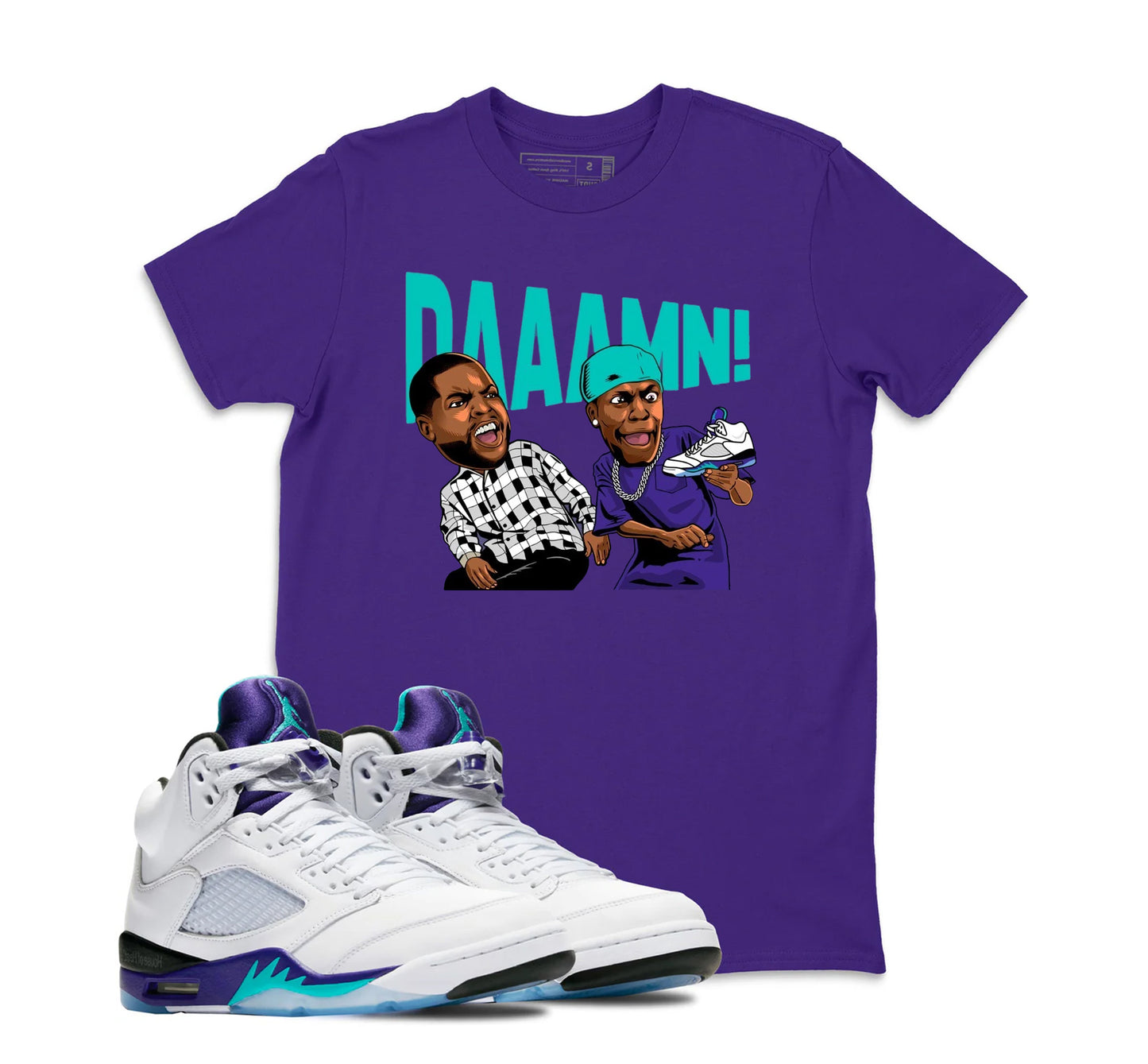 Shirt To Match AJ 5 Grape 2025 Sneaker Matching Tee Damn Meme Friday T-Shirt, Retro 5 grape Shirt, grape 5s Sneaker Tee
