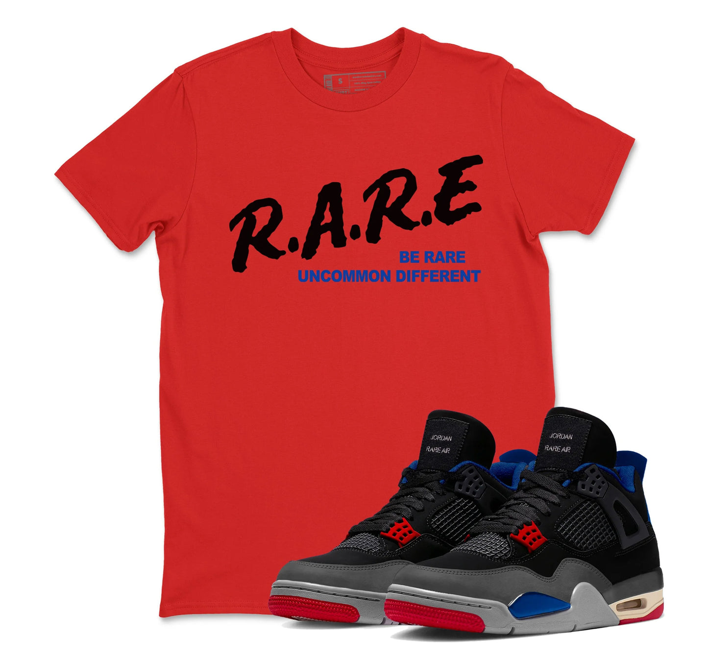 4 Rare Air Sneaker Match Shirt, Black Fire Red Deep Royal Tech Grey, Rare Air Jordan 4 Tshirt Adult Youth