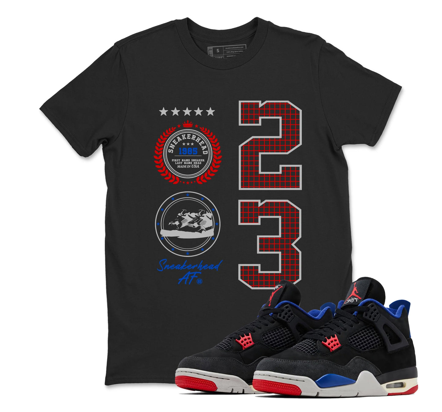 4 Rare Air Sneaker Match Shirt, Black Fire Red Deep Royal Tech Grey, Rare Air Jordan 4 Tshirt Adult Youth